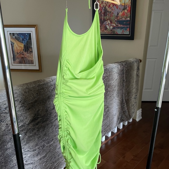 Ruched Lime Green Dress - Picture 4 of 5